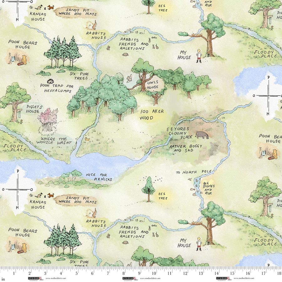 Studio E Fabrics - Lt. Green Map - Classic Winnie