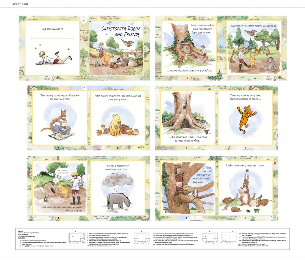 Studio E Fabrics - Brown/Green Book Panel - Classic Winnie