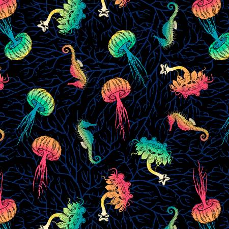 Ocean Menagerie - Black Jelly Fish & Sea Horses
