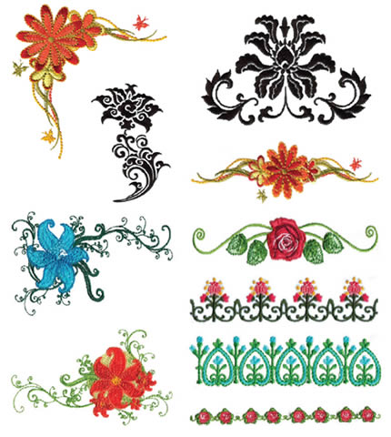 Floriani Embroidery Design Collection - Floral Borders and Corners by Walter Floriani