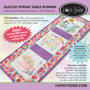 Quilted Spring Table Runner Embroidery CD with SVG Files