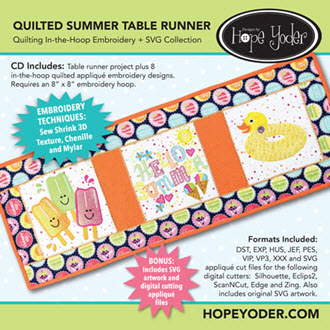 Quilted Summer Table Runner Embroidery CD with SVG Files