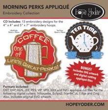 Morning Perks Applique Embroidery CD with SVG Files - More Details