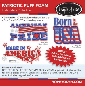 Patriotic Puff Foam Embroidery CD with SVG Files