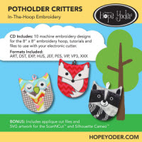 Potholder Critters Embroidery CD with SVG Files - More Details