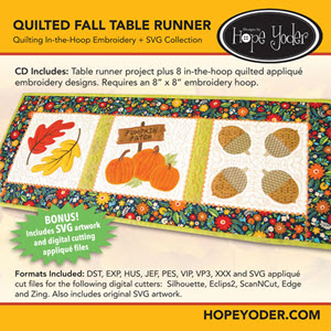 Quilted Fall Table Runner Embroidery CD with SVG Files
