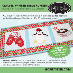 Quilted Winter Table Runner Embroidery CD with SVG Files