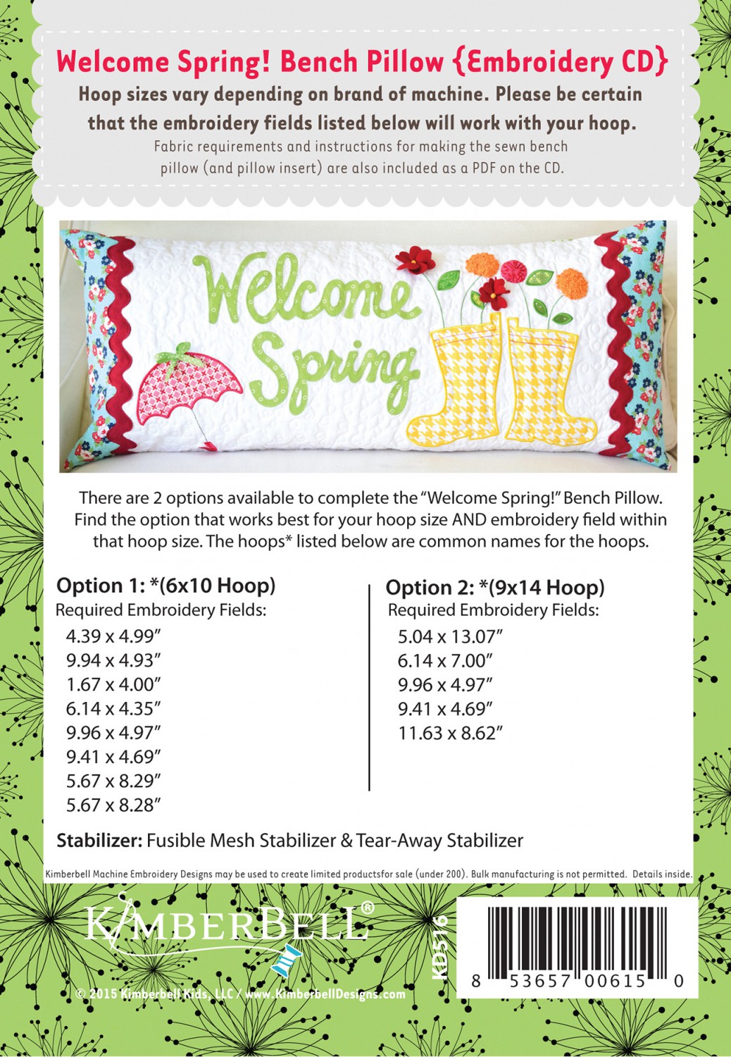 Welcome Spring! Bench Pillow (April)  - Machine Embroidery CD