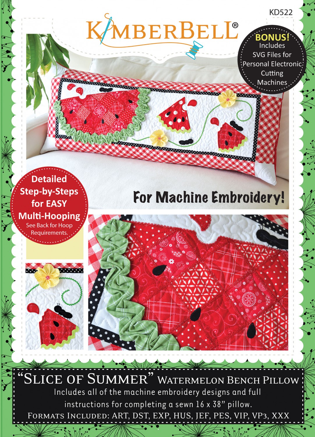 Slice Of Summer Watermelon Bench Pillow (June) - Machine Embroidery CD