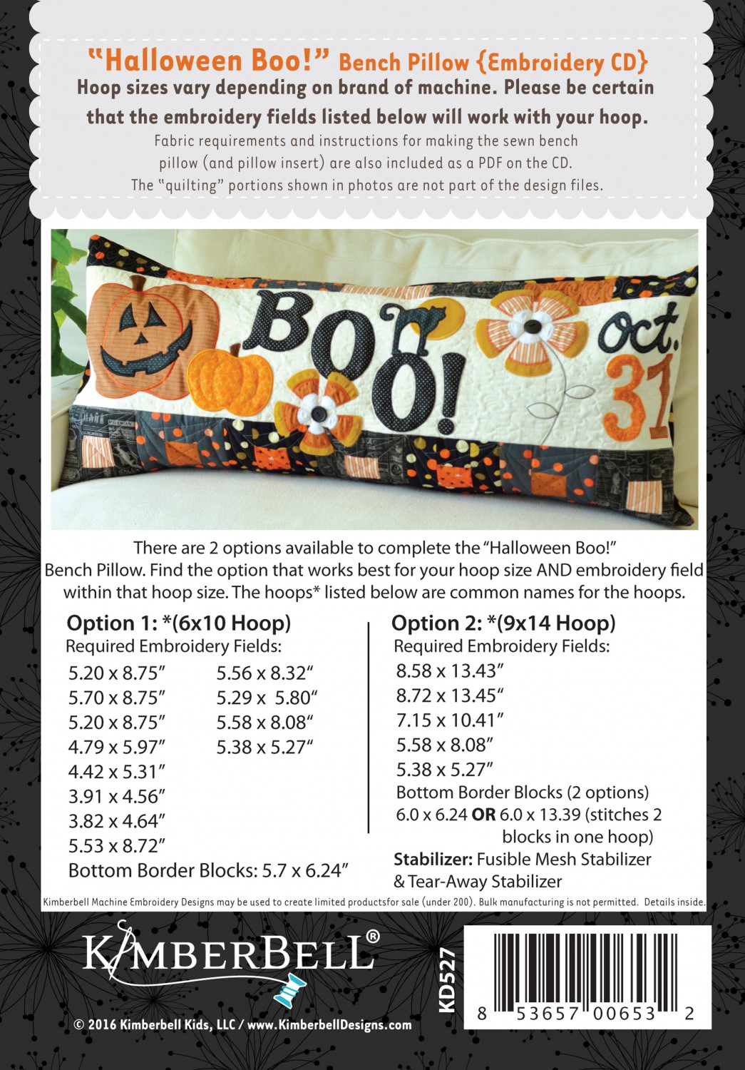 Halloween Boo! Bench Pillow - Machine Embroidery CD