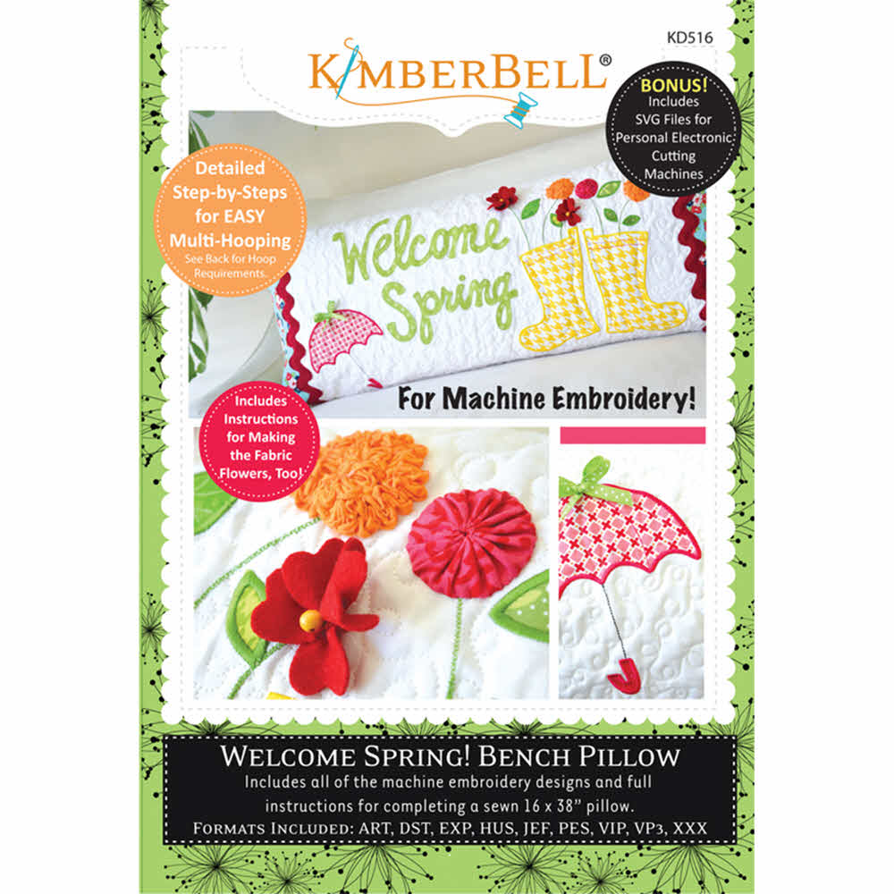 Welcome Spring! Bench Pillow (April)  - Machine Embroidery CD -  LIMITED QTY AVAILABLE!