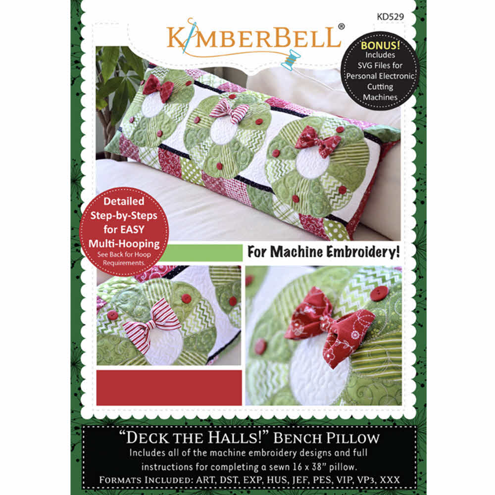 Deck The Halls Bench Pillow - Machine Embroidery CD   -  LIMITED QTY AVAILABLE!