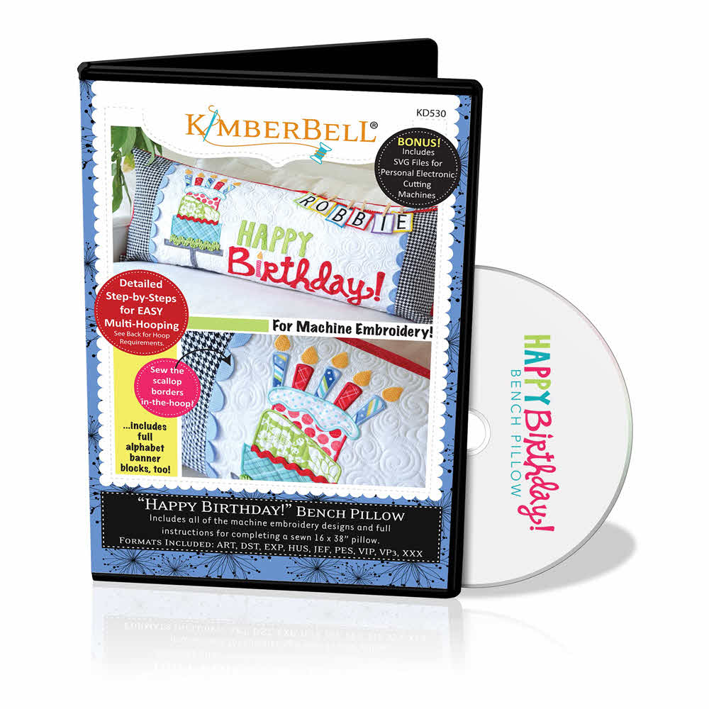 Happy Birthday! Bench Pillow - Machine Embroidery CD   -  LIMITED QTY AVAILABLE!