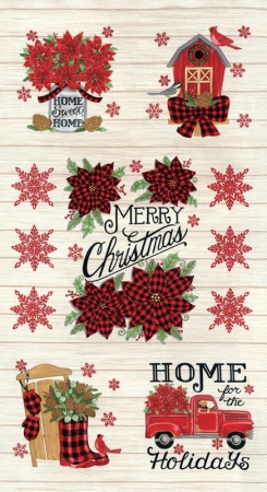 Home Sweet Holidays - Farmhouse Snowflake Poinsettia Panel White
