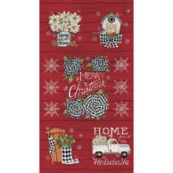Home Sweet Holidays -Farmhouse Snowflake Poinsettia Panel Red - More Details