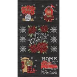 Home Sweet Holidays - Farmhouse Snowflake Poinsettia Panel Black - More Details
