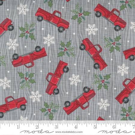 Home Sweet Holidays - Tossed Trucks Red Truck Grey