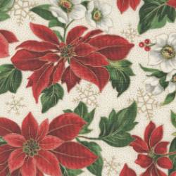 Merry Manor Metallic -  Poinsettia Florals Cream - More Details