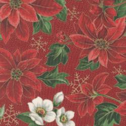 Merry Manor Metallic - Poinsettia Florals Crimson - More Details