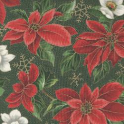 Merry Manor Metallic - Poinsettia Florals Evergreen - More Details