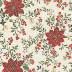 Merry Manor Metallic - Poinsettia Waltz Florals Cream - More Details