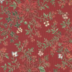 Merry Manor Metallic - Poinsettia Waltz Florals Crimson - More Details