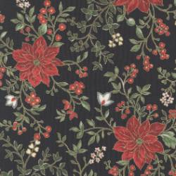 Merry Manor Metallic - Poinsettia Waltz Florals Black - More Details