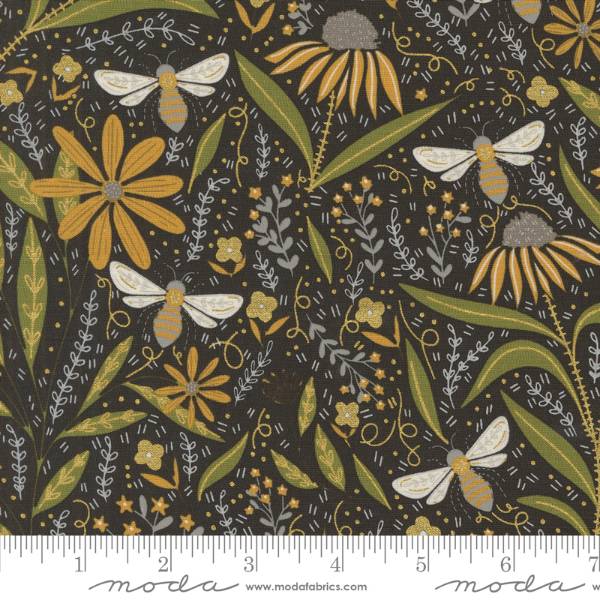 Bee Garden - Metallic Black Floral Bees