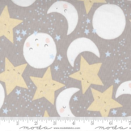 D is for Dream - Flannel Dark Grey Star and Moon Faces