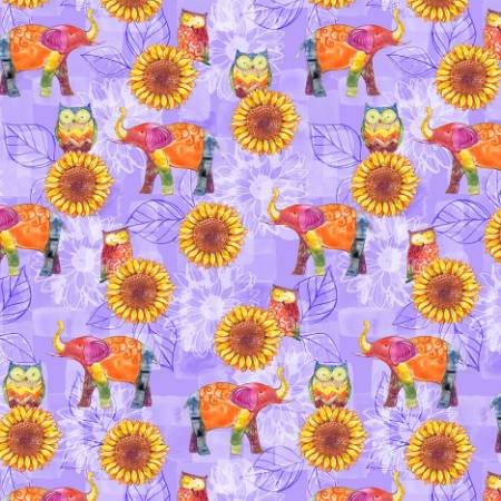 Color My World - Purple Elephants & Sunflower Allover