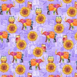 Color My World - Purple Elephants & Sunflower Allover - More Details